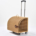 Artificial Rattan Wicker Travel Breathable Capsule Pet Carrier Bag Trolley Suitcase Portable Cat Dog Universal Case